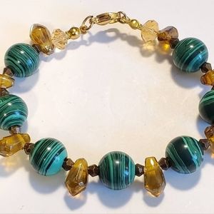 Malachite Gemstone Brown Glass Swarovski Bracelet